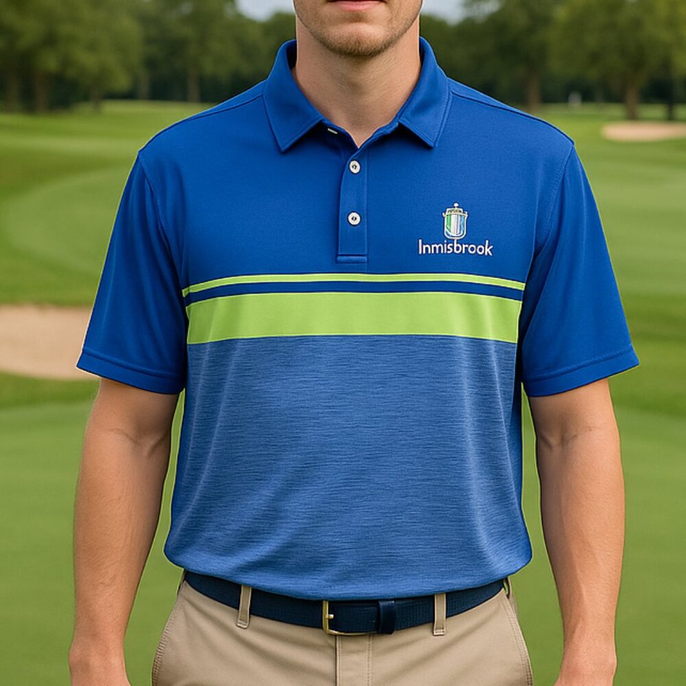FOOTJOY Polo Shirt Men’s Medium Golf Blue Yellow Stripe Stretch Innisbrook‎ NEW